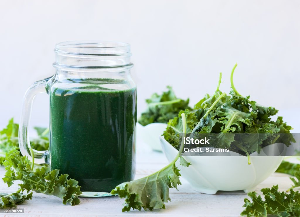 drinks A healthy green kale smoothie with spirulina Kale Stock Photo