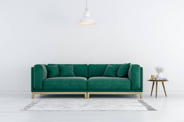 istock 3d render of beautiful interior with green sofa and white walls 688021806