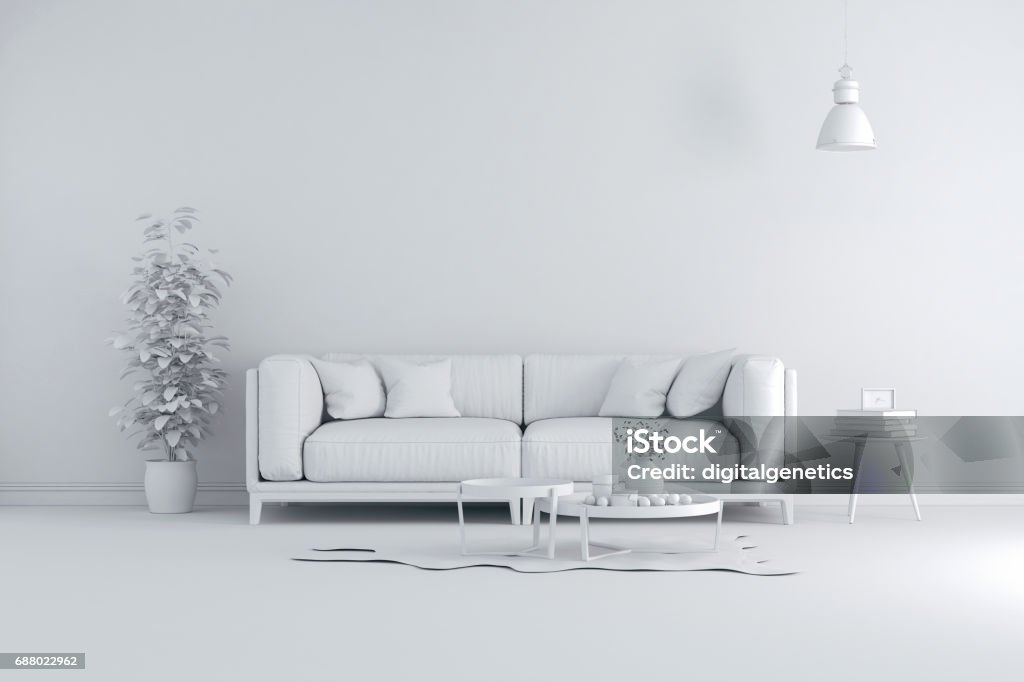 3d render of beautiful clean white interior Three Dimensional Stock Photo