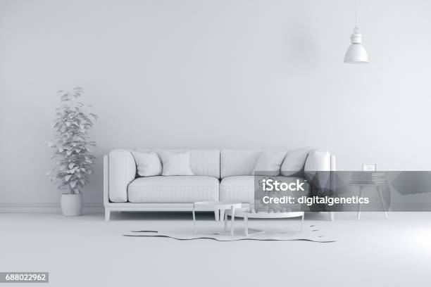 3d Render Of Beautiful Clean White Interior Stock Photo - Download Image Now - Three Dimensional, White Color, Digitally Generated Image