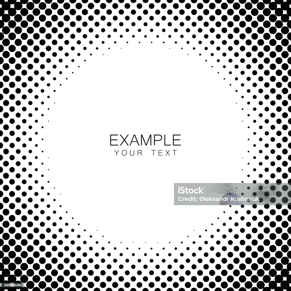 Monochrome circle frame halftone abstract background Monochrome circle frame halftone abstract background for cover, logo, emblem with an example of text in the center Polka Dot stock vector