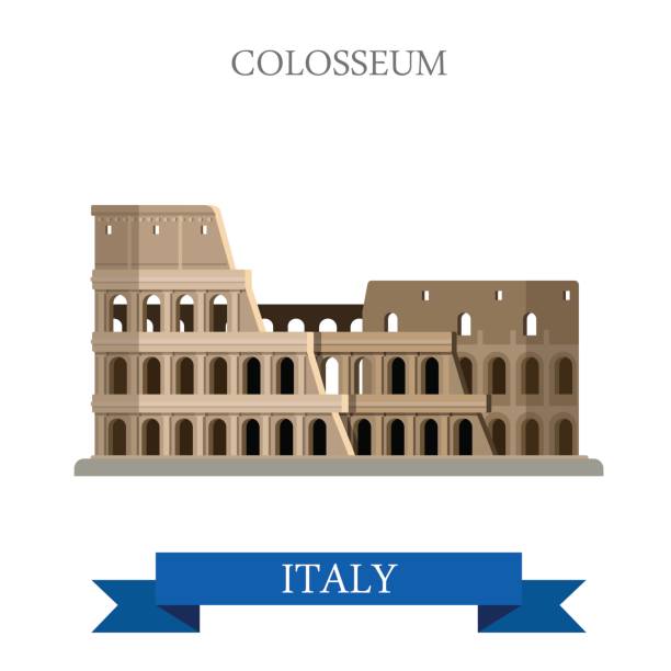 Colosseum in Rome Italy Romanian heritage. Flat cartoon style historic sight showplace attraction POI web site vector illustration. World countries cities vacation travel sightseeing collection. Colosseum in Rome Italy Romanian heritage. Flat cartoon style historic sight showplace attraction POI web site vector illustration. World countries cities vacation travel sightseeing collection. amphitheater stock illustrations