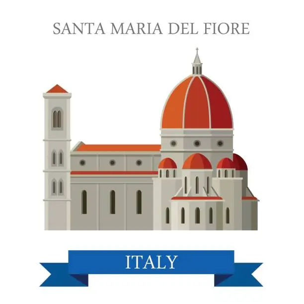 Vector illustration of Santa Maria del Fiore in Florence Italy. Flat cartoon style historic sight showplace attraction point of interest web site vector illustration. World countries vacation travel sightseeing collection.