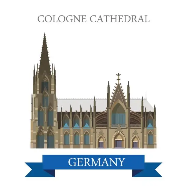 Vector illustration of Cologne Cathedral Kolner Dom in North Rhine Westphalia Germany. Flat cartoon style historic sight web site vector illustration. World countries cities vacation travel sightseeing collection.
