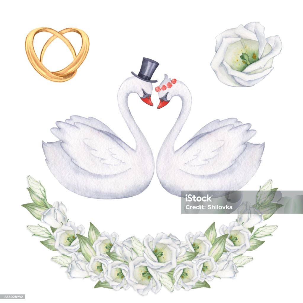 Swans Set To Create Wedding Cards Invitations Posters Stock Illustration -  Download Image Now - iStock