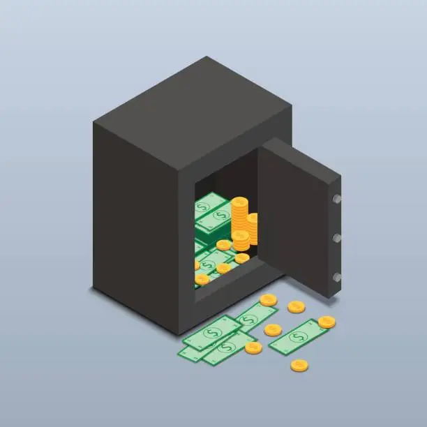 Vector illustration of Icon of an open safe with money