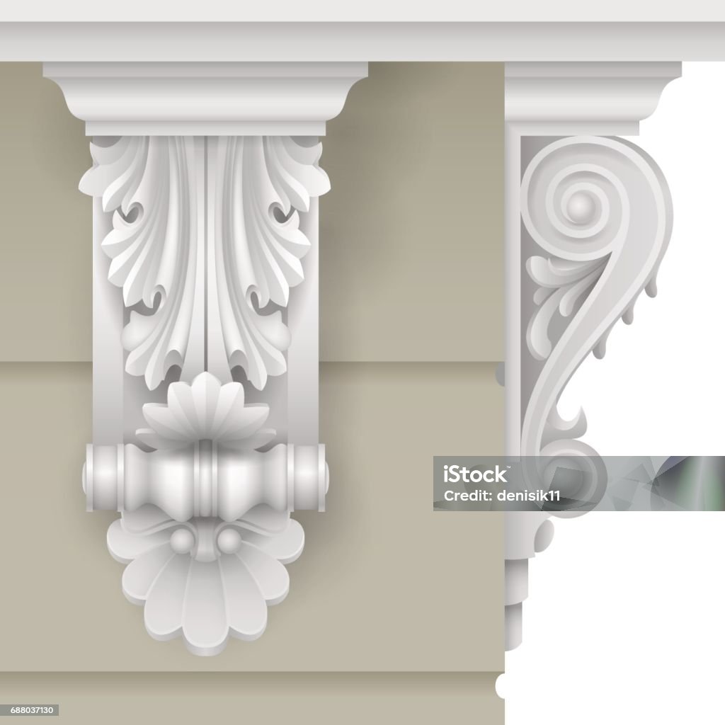 ÐÑÐ½Ð¾Ð²Ð½ÑÐµ RGB Architectural facade classic baroque bracket for the facade of the building. Vector graphics. Architectural Cornice stock vector