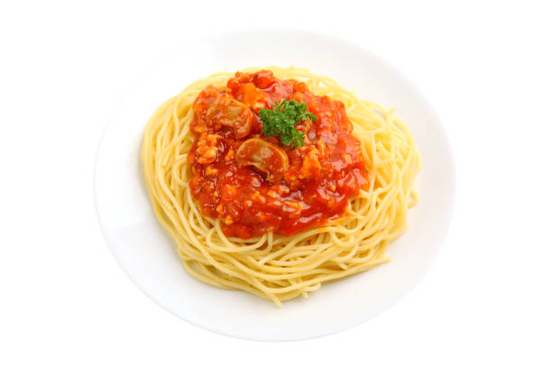 istock spaghetti with tomato sauce isolated on white background 688041824