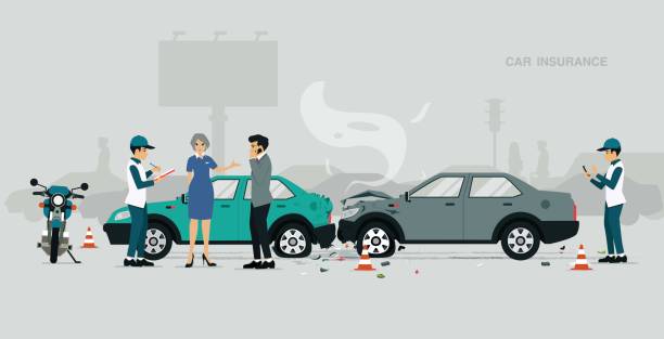 Insurance worker Employees of car insurance companies are investigating information about road accidents. car crash accident cartoon stock illustrations