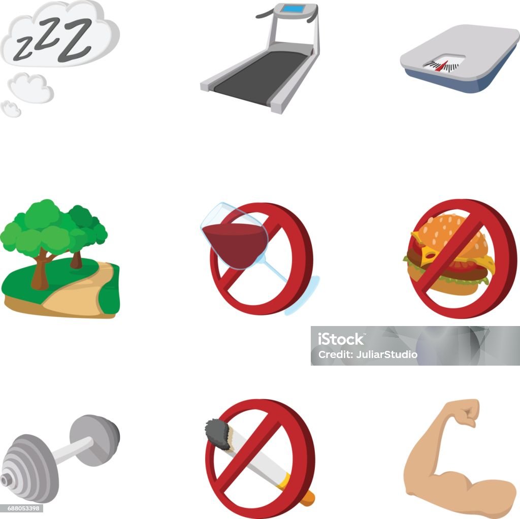 Ilustración de Set De Iconos Estilo De Vida Saludable Estilo De Dibujos Animados y más Vectores Libres de Derechos de Alimento - iStock Ilustración de Set De Iconos Estilo De Vida Saludable Estilo De Dibujos Animados y más Vectores Libres de Derechos de Alimento - iStock