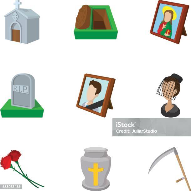 Death Icons Set Cartoon Style Stock Illustration - Download Image Now - Box  - Container, Cartoon, Church - iStock