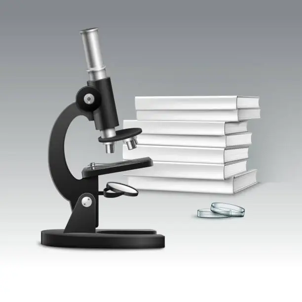 Vector illustration of Microscope with books