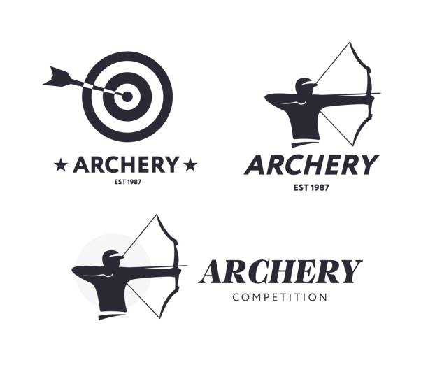 ilustrações, clipart, desenhos animados e ícones de abstrato, tiro com arco. conceito de distintivo do vetor. arqueiro com arco de esporte - archery