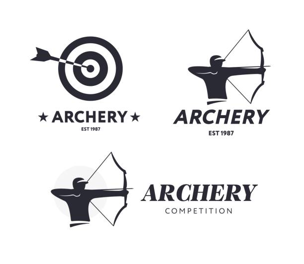 Abstract archery. Vector badge concept. Archer with sport bow Abstract archery. Vector badge concept. Archer with sport bow and target with arrow. Archery competition archery stock illustrations