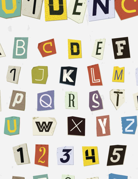 bunte zeitung geschnitten buchstaben set - letter text bribing alphabet stock-grafiken, -clipart, -cartoons und -symbole