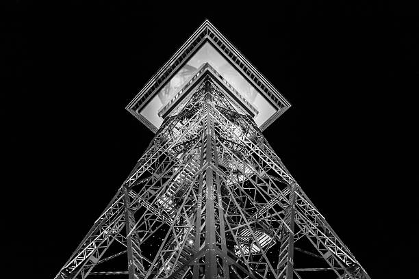 low angle view of funkturm at night - berlin radio tower imagens e fotografias de stock