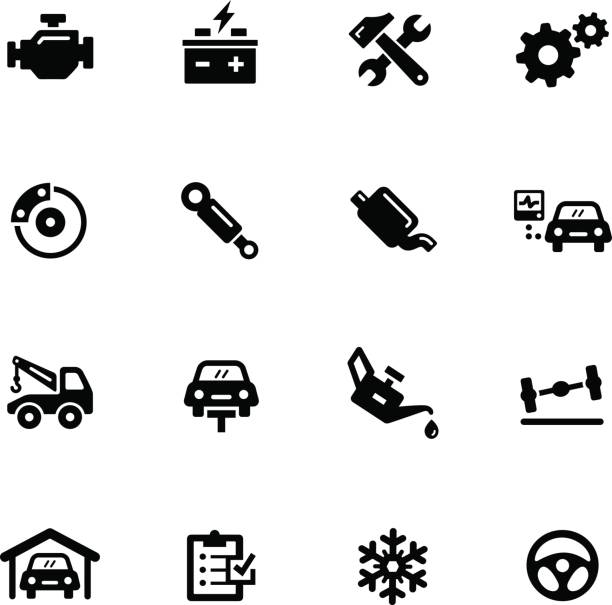 ilustrações de stock, clip art, desenhos animados e ícones de car service icons // black series - mode of transport part of vehicle vehicle part black and white
