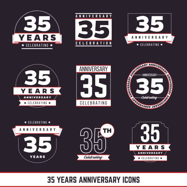 zestaw logo z okazji 35-lecia vintage. 35 lat symboli. - 30 35 years illustrations stock illustrations