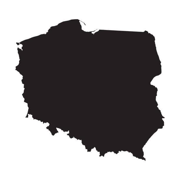 ilustraciones, imágenes clip art, dibujos animados e iconos de stock de polonia mapa esquema forma negro en ilustración vectorial blanca - polonia