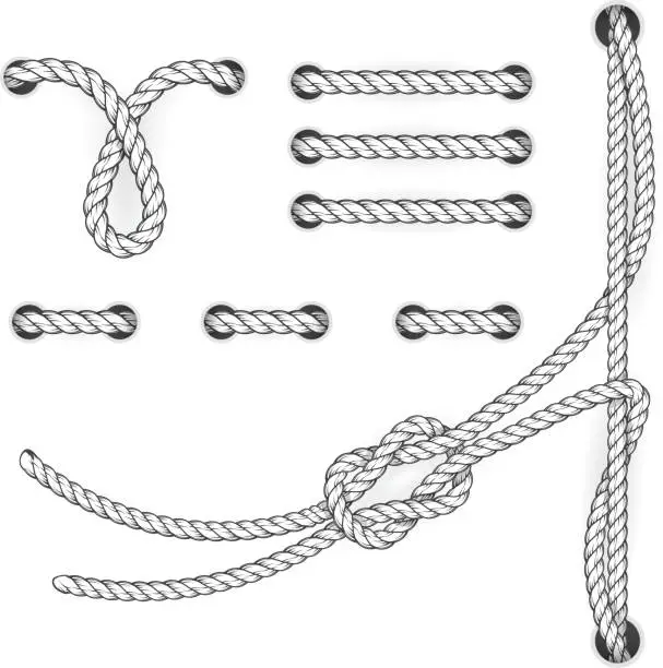 Vector illustration of Attested document rope stitchs and loops - file filing suturing