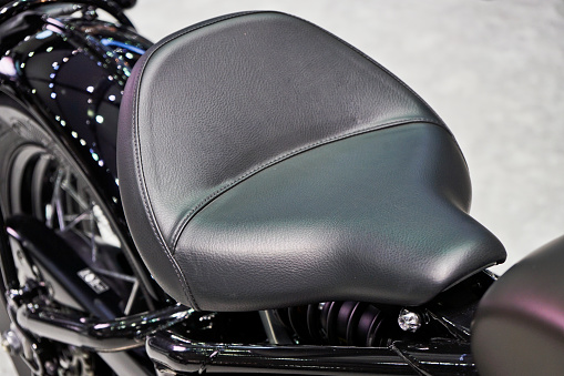 Close up New Leather motorcycle seat.