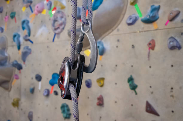 istock Rock-climbing wall used for training. Climbing equipment 688094666