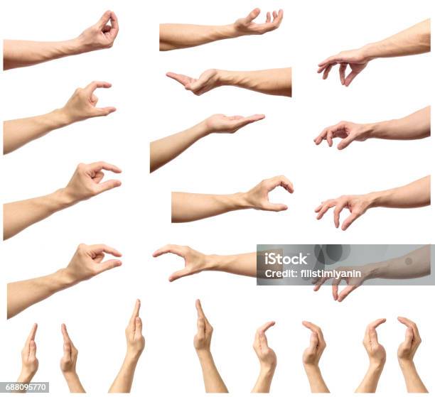 Set Of Man Hands Measuring Invisible Items Isolated On White Stock Photo - Download Image Now