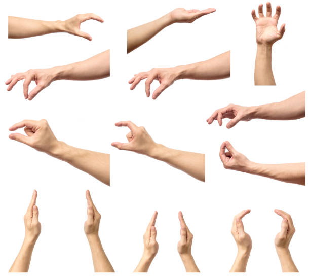 istock Set of man hands measuring invisible items. Isolated on white 688095796
