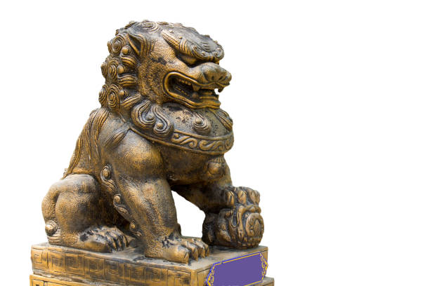 istock Chinese lion in Thai temple isolated on white background 688107190