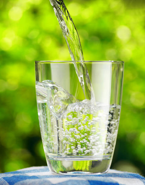 istock Glass of water on nature background 688117096