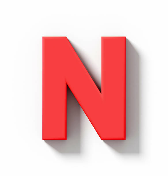 letter N 3D red isolated on white with shadow - orthogonal projection