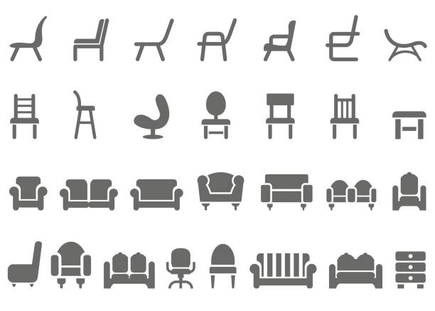 ilustraciones, imágenes clip art, dibujos animados e iconos de stock de conjunto de iconos de silla - chair