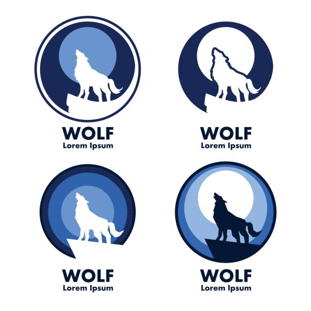Wolf with moon emblems Wolf with moon emblems in vector wolf illustrations stock illustrations