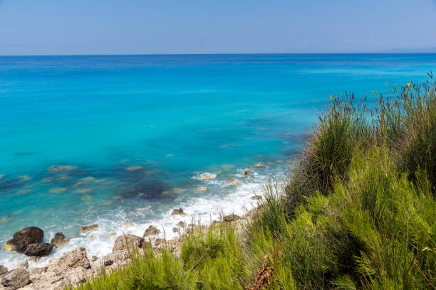 istock Amazing Panoramic view of Kokkinos Vrachos Beach with blue waters, Lefkada, Greece 688140764