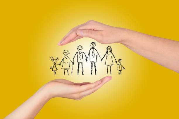 istock Two Woman's open hands making a protection gesture  isolated on green background.Family life insurance, protecting family, family concepts. 688150604