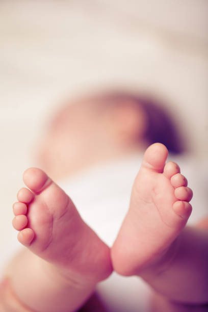 작은 아기-신생아 발, 매크로 - baby toe 뉴스 사진 이미지