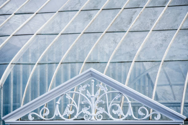 Kibble Palace roof, Glasgow Botanic Gardens Detail of a roof, installed in the Glasgow Botanic Gardens in 1873 and today used as a greenhouse. triangle building stock pictures, royalty-free photos & images