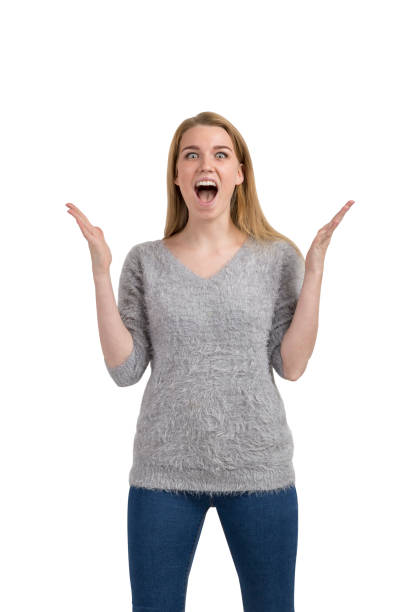 istock Happy screaming woman, isolated 688160968