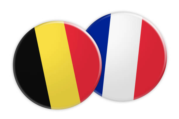 aktuelles konzept: belgien fahne auf frankreich flagge taste, 3d illustration auf weißem hintergrund - france germany flag white background stock-grafiken, -clipart, -cartoons und -symbole