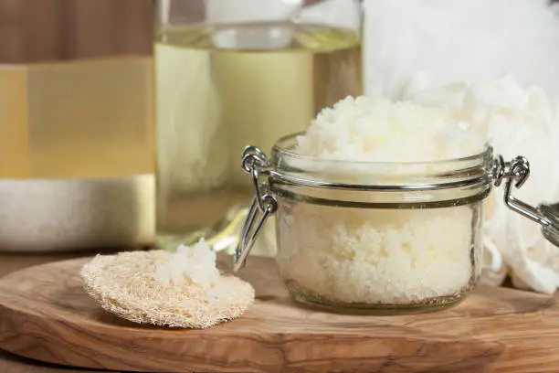 Photo of Handmade Lemon Scrub With Coconut Oil. Toiletries, Spa Set.