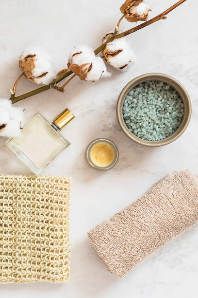Organic spa cosmetic on marble background
