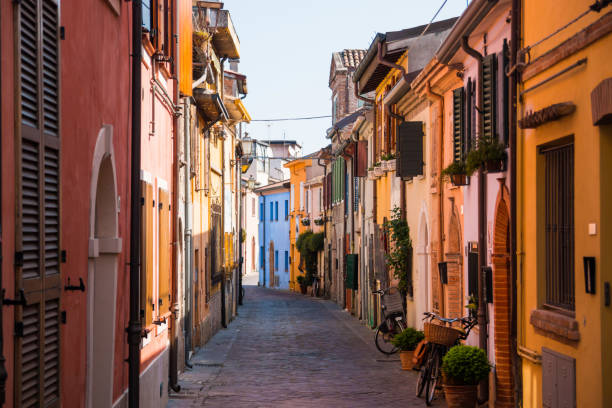 Fishing street with colorful houses in Rimini Fishing street with colorful houses in Rimini, Italy rimini stock pictures, royalty-free photos & images