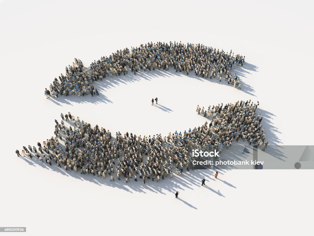 crowd of people as the two opposite arrows Two Objects Stock Photo