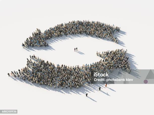 Crowd Of People As The Two Opposite Arrows Stock Photo - Download Image Now - Two Objects, Group Of People, Circle