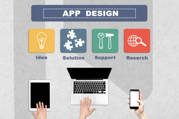 istock Concept of app design. Flat lying 688213900