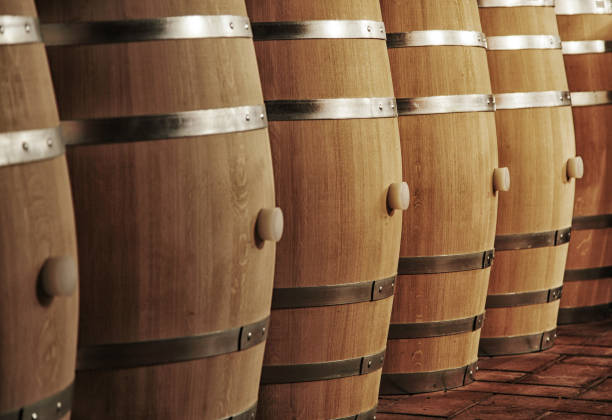 istock Wine barrels in wine-vaults in order 688221160