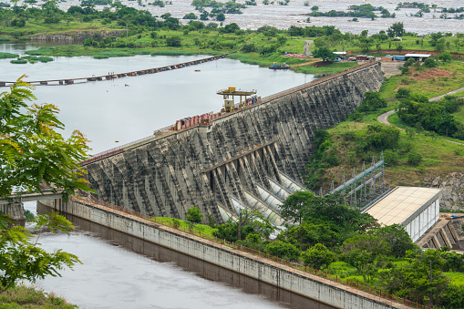The complex of the Inga Dams, two hydroelectric dams connected to one of the largest waterfalls in the world, Inga Falls (former Livingstone Falls). They are located in the western Democratic Republic of the Congo and 140 miles southwest of Kinshasa. the Inga dam is Africas largest power plant and there are currently plans to build a third Inga dam, which would make the complex to the world's largest hydroelectric project.