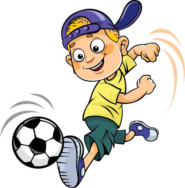 футбол мультфильм ребенок. - kick off soccer player soccer kicking stock illustrations