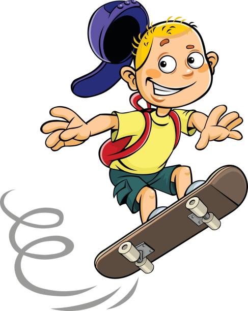 мальчик на скейтборде. - recreational pursuit schoolboy cartoon skate stock illustrations
