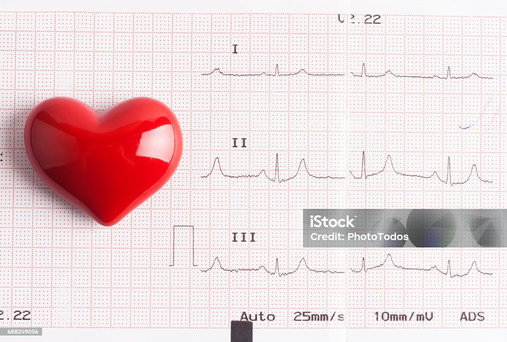 Pulse trace and red heart Pulse trace with red heart isolated on white background Heart Shape Stock Photo